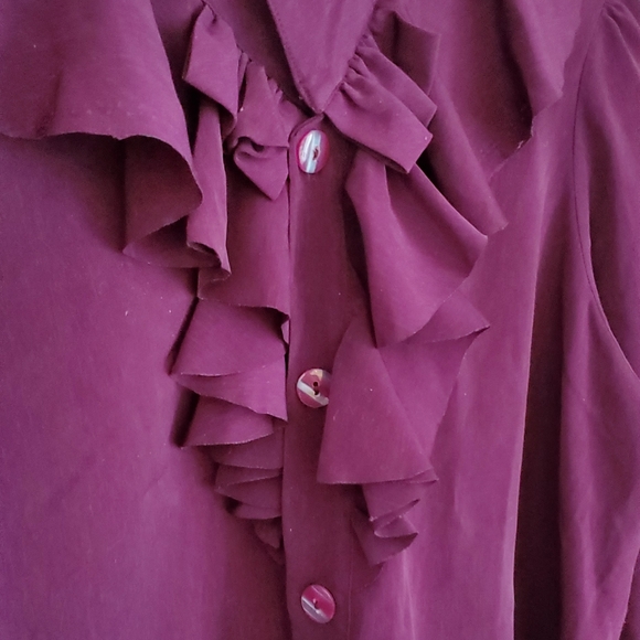 Plum Ruffle Vintage 80s Long Sleeve Button Up Blouse - Picture 7 of 13